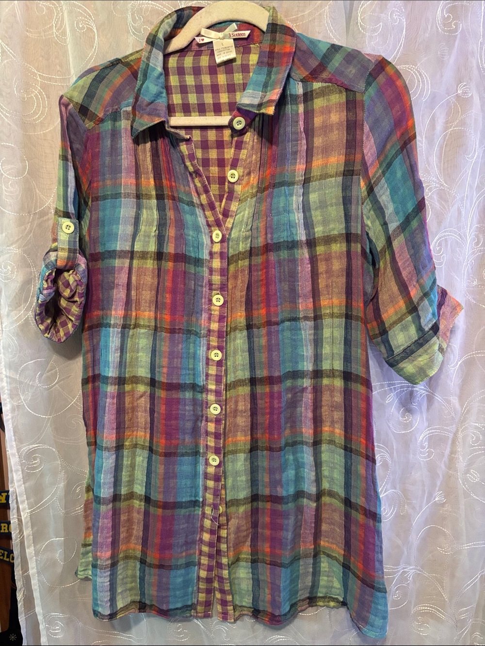 Twelve by Twelve Teal, Purple & Green Plaid Button-Down Shirt